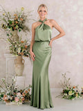 Sheath/Column Halter Floor-Length Bridesmaid Dress