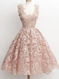 A-Line V-Neck Knee-Length Lace Cocktail Dresses