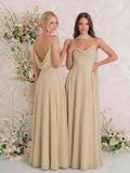 Elegant A-Line Cowl Neck Sleeveless Floor-Length Chiffon Bridesmaid Dresses With Split