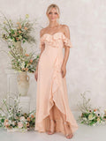 A-Line Off-The-Shoulder Asymmetrical Chiffon Bridesmaid Dresses With Ruffle