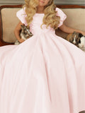 A-Line Scoop Neck Short Sleeves Satin Flower Girl Dresses With Bow(s)
