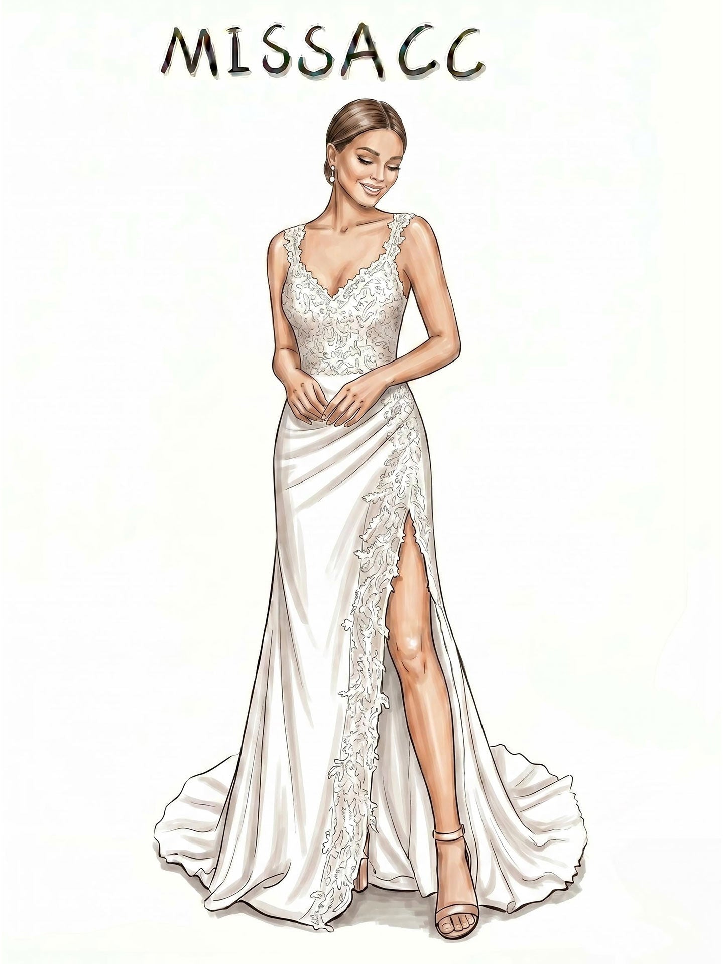Trumpet/Mermaid V-Neck Sleeveless Sweep Train Matte Satin Wedding Dresses With Split Front/Appliques Lace