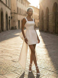 A-Line Square Neckline Sleeveless Short/Mini Satin Wedding Dresses With Bow(s)