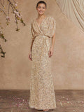 Sheath/Column V-Neck Sleeveless Floor-Length Sequined Mother Of The Bride Dresses
