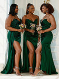 Trumpet/Mermaid Sweetheart Sleeveless Sweep Train Silk Like Satin Bridesmaid Dresses With High Split