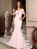 Elegant Bow(s) Off-The-Shoulder Mermaid Sweep Train Satin Mother Of The Bride Dresses