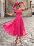 Elegant A-Line Off-The-Shoulder Sleeveless Tea-Length Chiffon Mother Of The Bride Dresses