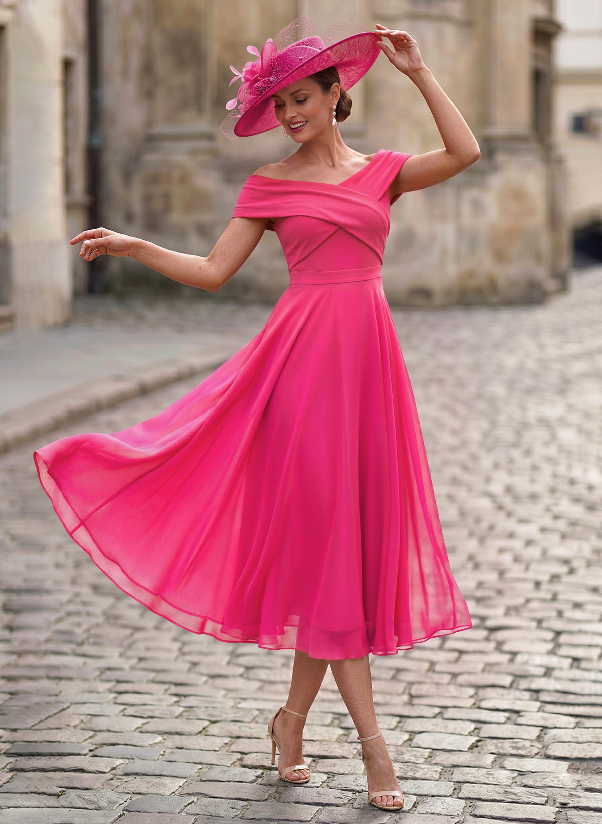 Elegant A-Line Off-The-Shoulder Sleeveless Tea-Length Chiffon Mother Of The Bride Dresses