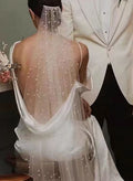 Cut Edge Beading One-Tier Tulle Cathedral Bridal Veils