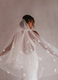 Cut Edge Floral Two-Tier Tulle Fingertip Bridal Veils
