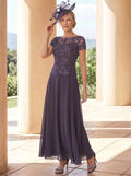 A-Line Illusion Neck Ankle-Length Chiffon Mother Of The Bride Dresses With Lace