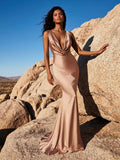 Trumpet/Mermaid Cowl Neck Sleeveless Silk Like Satin Evening Dresses With Back Hole