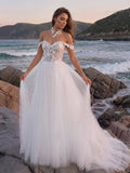 Boho Lace Princess Off-The-Shoulder Wedding Dresses With Tulle