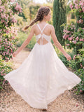 A-Line Square Neckline Sleeveless Asymmetrical Chiffon Flower Girl Dresses