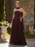 A-Line Strapless Sleeveless Floor-Length Chiffon Mother Of The Bride Dresses With Pleated