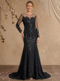 Illusion Neck Long Sleeves Chiffon/Sequined Mother Of The Bride Dresses