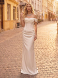 Sheath/Column Off-The-Shoulder Sleeveless Floor-Length Matte Satin Evening Dresses