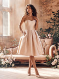 A-Line Sweetheart Sleeveless Knee-Length Satin Wedding Dresses