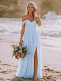 Elegant Off-The-Shoulder A-Line Chiffon Bridesmaid Dresses With High Split