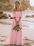 Classic A-Line Wrap Off-The-Shoulder Chiffon Bridesmaid Dresses