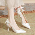 High Heel Satin Point Toe Wedding Shoes With Bowknot