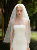 Cut Edge Rhinestones One-Tier Tulle Elbow Bridal Veils