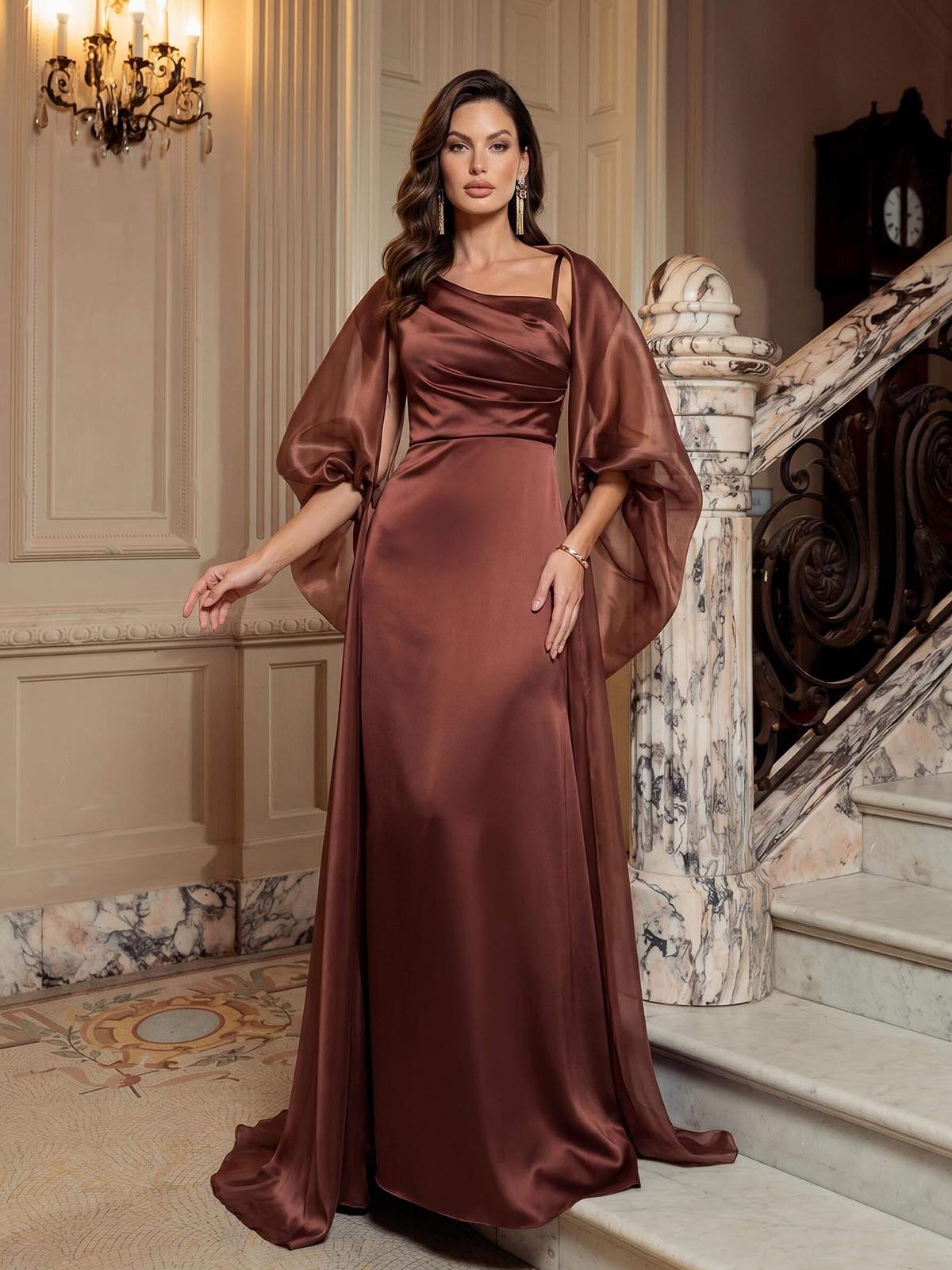 Sheath/Column Asymmetrical Sleeveless Floor-Length Stretch Satin Evening Dresses