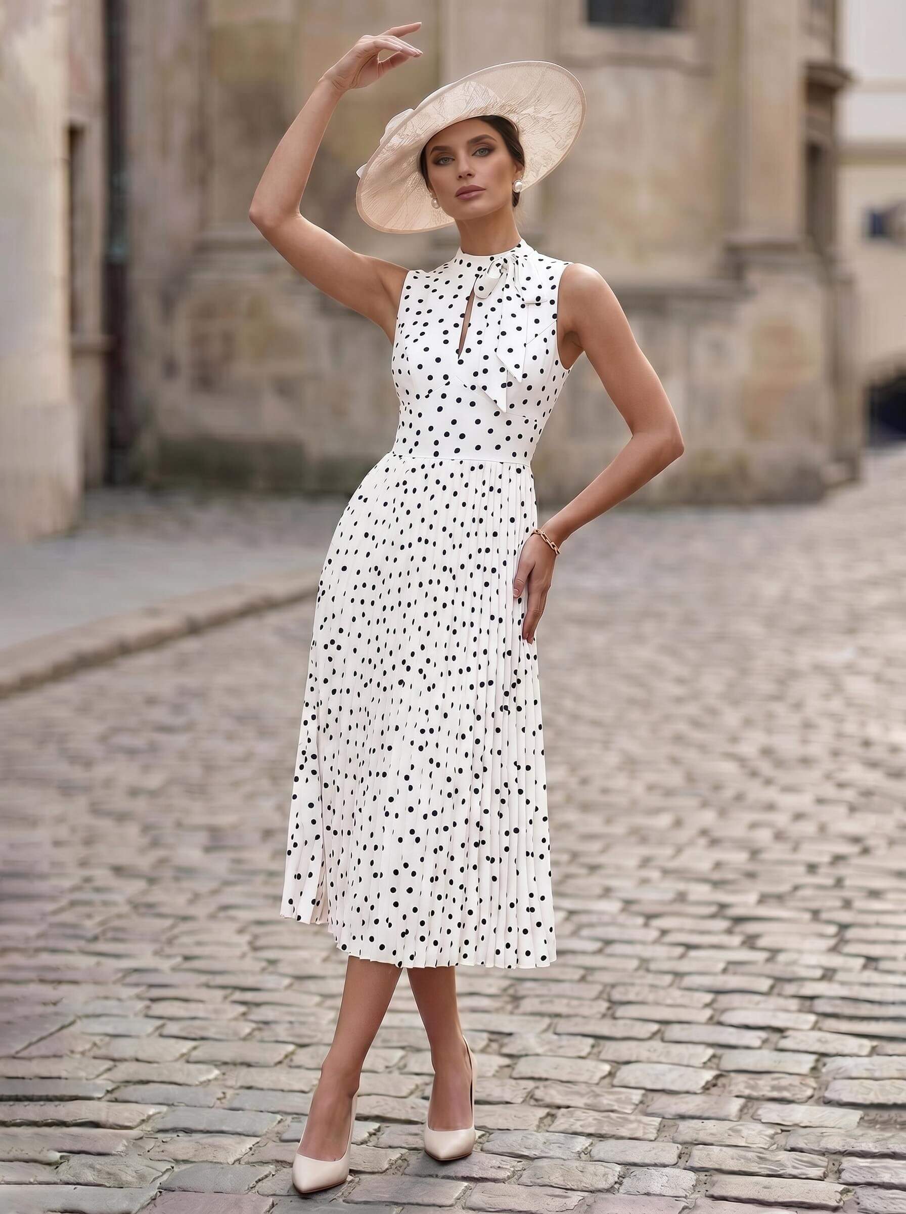 A-Line High Neck Sleeveless Tea-Length Elastic Satin Mother Of The Bride Dresses With Pleated