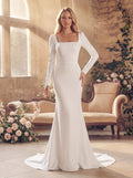 Square Neckline Long Sleeves Mermaid Simple Wedding Dresses
