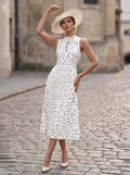 Elegant A-Line High Neck Sleeveless Tea-Length Elastic Satin Cocktail Dresses With Pleated