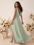 Elegant A-Line Scoop Neck Sleeveless Floor-Length Chiffon Bridesmaid Dresses