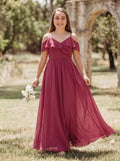 A-Line Off-The-Shoulder Sleeveless Floor-Length Chiffon Junior Bridesmaid Dresses