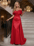 A-Line Off-The-Shoulder Satin Simple Evening Dresses