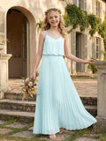 A-Line V-Neck Floor-Length Chiffon Junior Bridesmaid Dresses With Pleated