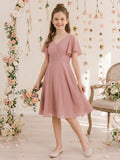 A-Line V-Neck Short Sleeves Knee-Length Chiffon Junior Bridesmaid Dresses