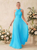 Minimalistic A-Line Halter Sleeveless Chiffon Bridesmaid Dresses With Bare Back