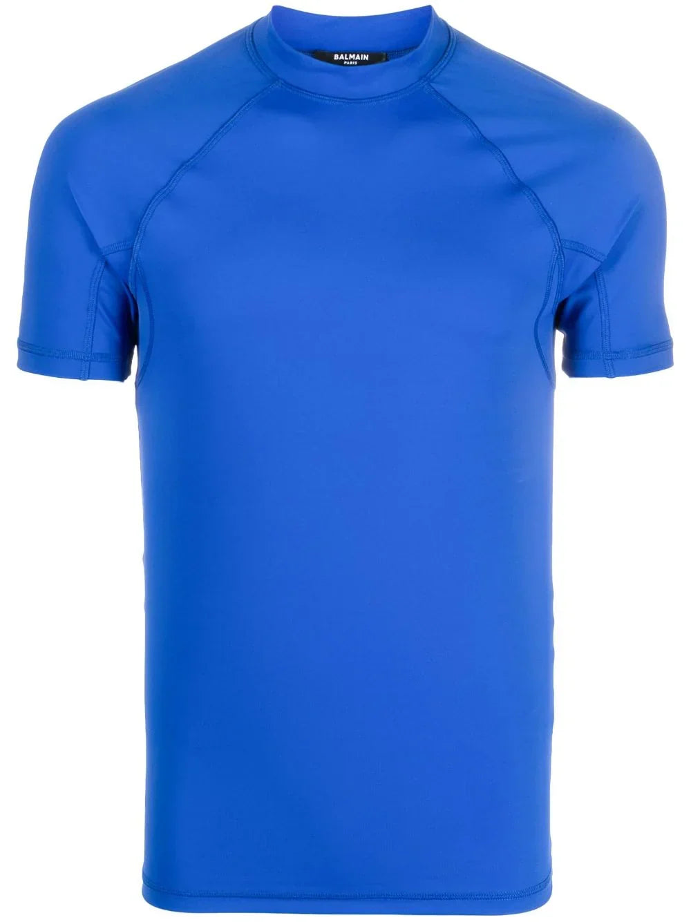 Balmain Logo-Print High-Neck T-Shirt — Blue