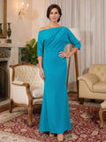 Trumpet/Mermaid Asymmetrical 1/2 Sleeves Floor-Length Elastic Satin Mother Of The Bride Dresses