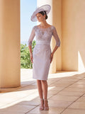 Sheath/Column Scoop Neck Elastic Satin Knee-Length Mother Of The Bride Dresses With Appliques Lace
