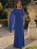 Sheath/Column Scoop Neck Cape Sleeves Floor-Length Chiffon Mother Of The Bride Dresses With Rhinestone