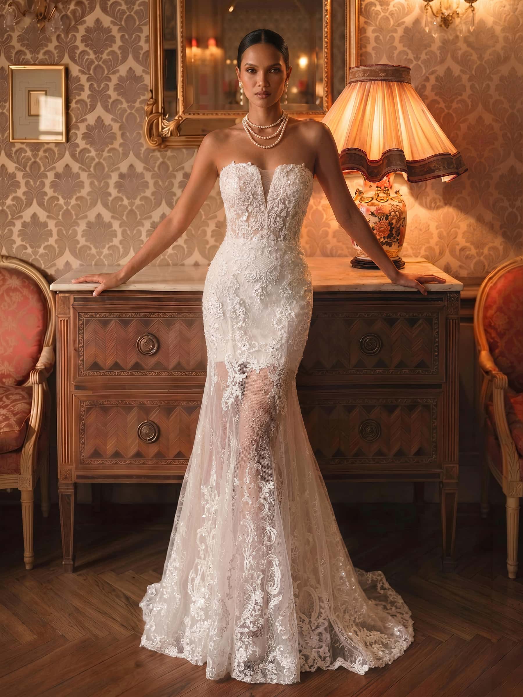 Elegant Sweetheart Sleeveless Mermaid Sweep Train Lace/Tulle Wedding Dresses