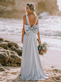 Modest Trumpet V-Neck Sleeveless Detachable Silk Like Satin Bridesmaid Dresses With Bow(s)