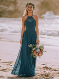 A-Line Halter Sleeveless Chiffon(Non-Stretch) Bridesmaid Dresses