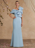 Sheath Column Asymmetrical Short Sleeves Floor-Length Elastic Satin Mother Of The Bride Dresses With Bow(s)