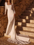 Sheath/Column Square Neckline Long Sleeves Court Train Bride Wedding Dress