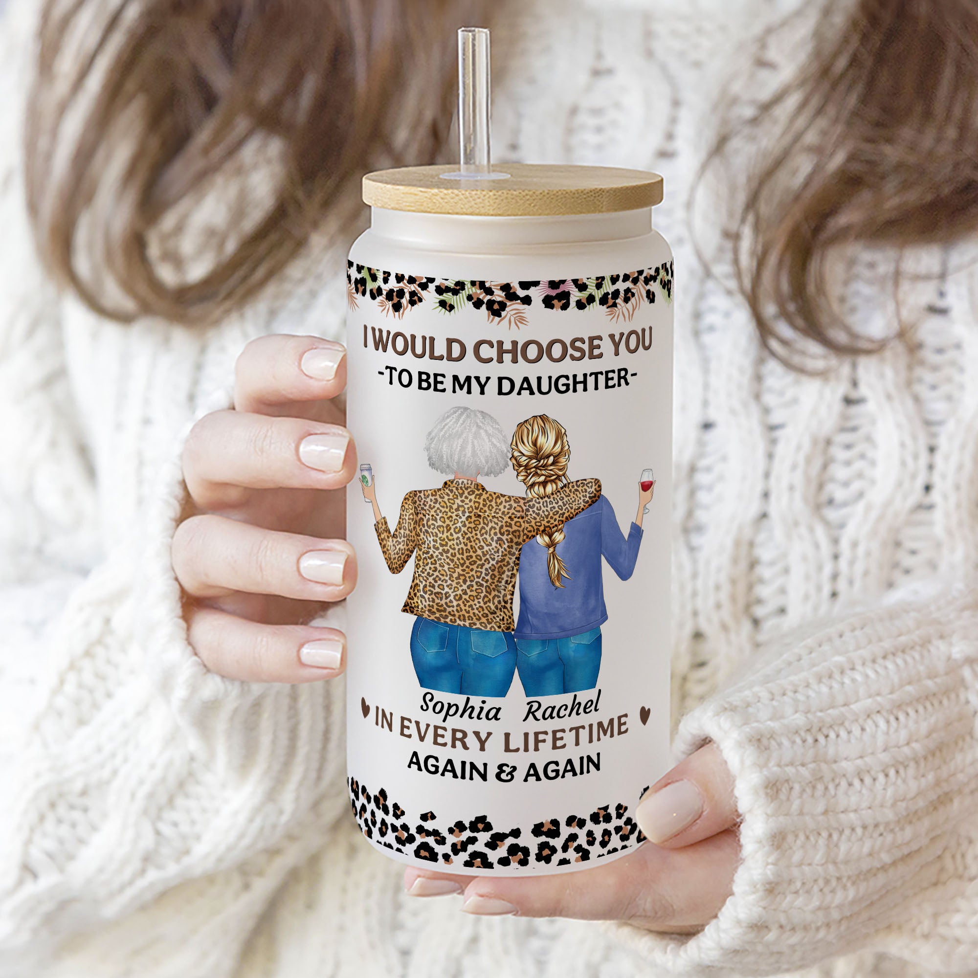 Taza de cristal transparente esmerilado de 20 oz con nombre y pajita regalo de cumpleaños para mujer