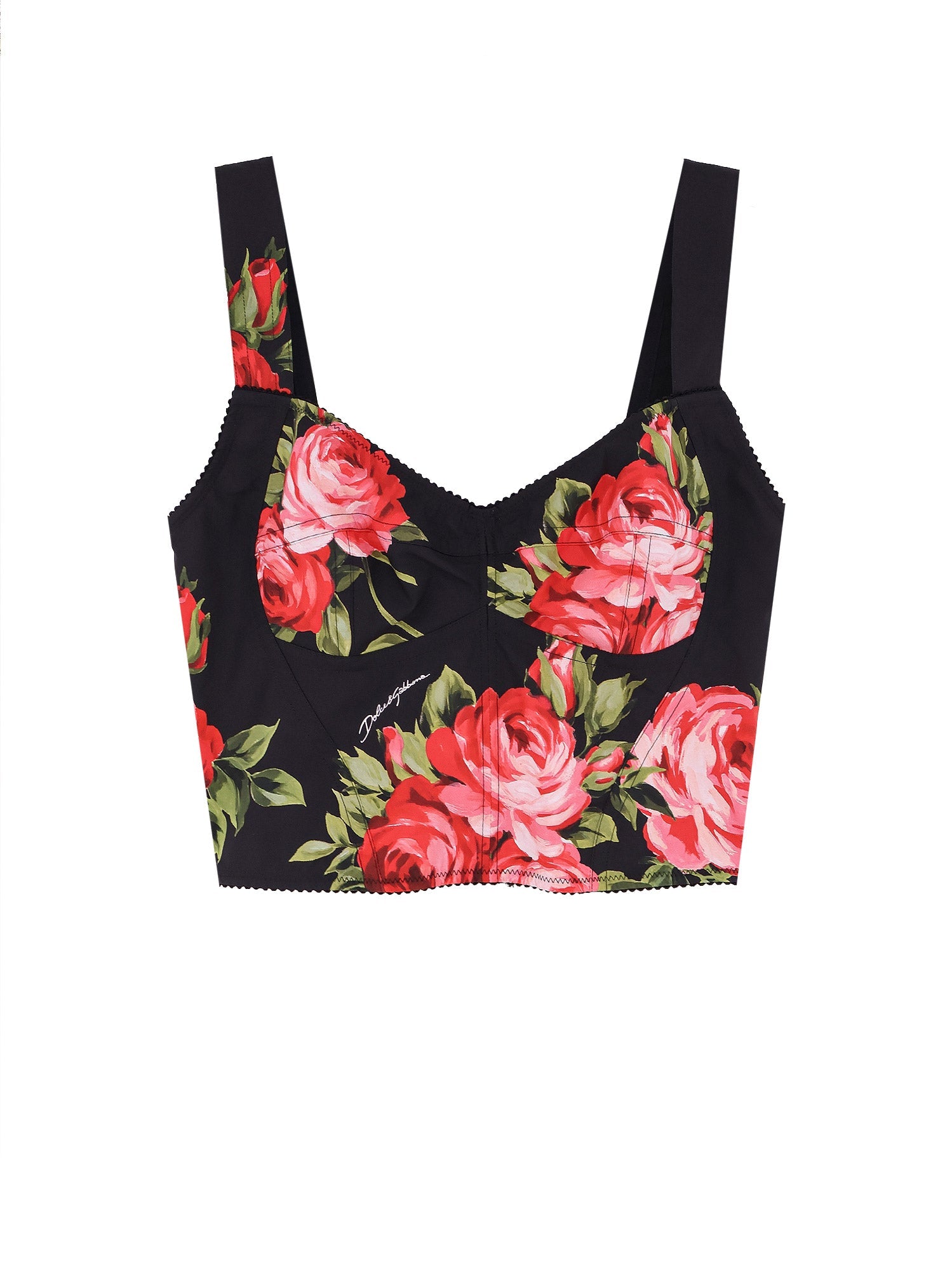 Dolce & Gabbana T-shirts and Polos Bouquet Rose Nero Cotone Poliammidica Elastan - 42