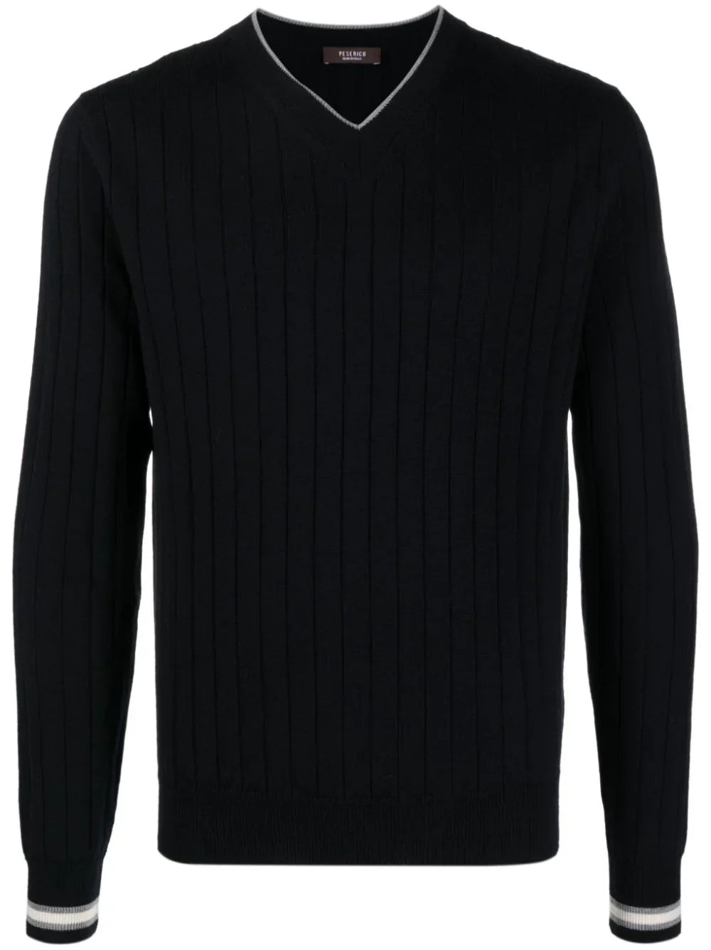 Peserico Virgin Wool Ribbed-Knit Sweater — Black