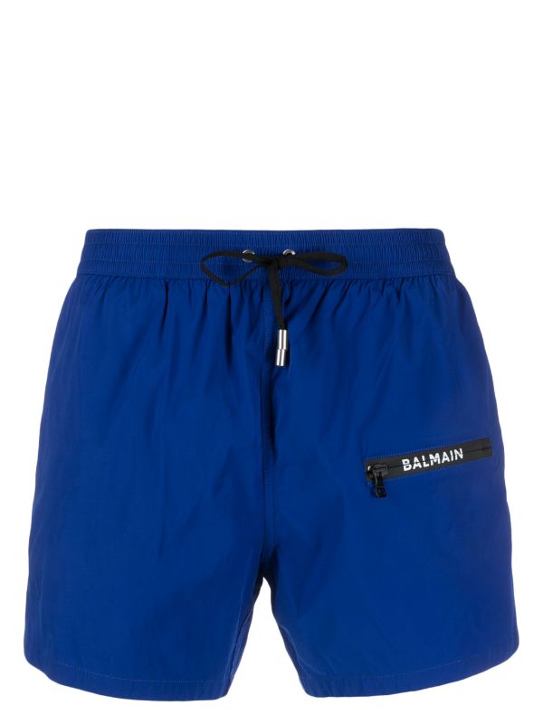 Balmain Logo-Print Swim Shorts — Royal Blue