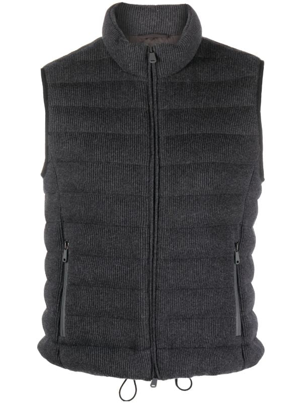 Brunello Cucinelli Padded Ribbed Gilet — Dark Grey